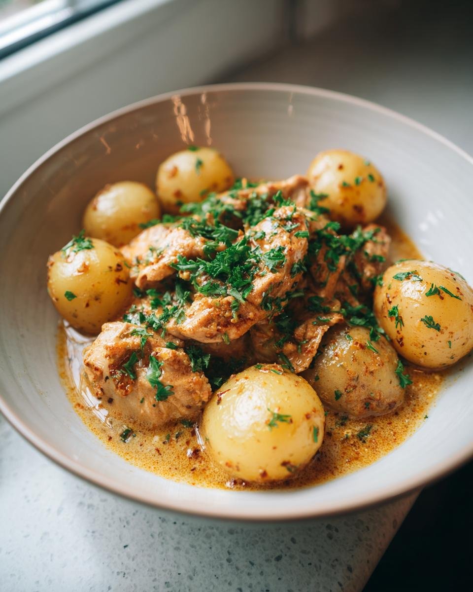 garlic parmesan crockpot chicken and potatoes - detail 1